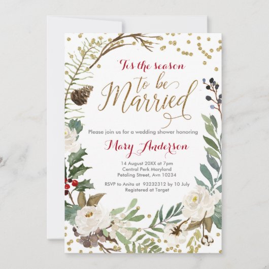 冬の結婚式今季結婚しただ 招待状 (正面)