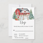 冬の結婚式場 クリスマス 雪 水彩 出欠カード (正面)