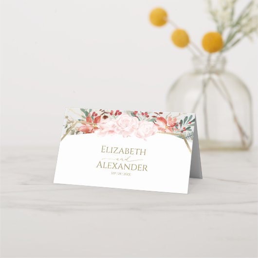 冬の結婚式座席表金箔ウォーターカラーフローラ プレイスカード (裏面)