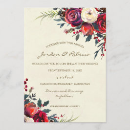 冬の結婚式招待状のバラの果実の休日 招待状