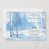 冬の結婚式招待状の水彩画の木のウサギ 招待状 (正面)