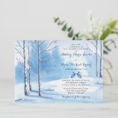 冬の結婚式招待状の水彩画の木のウサギ 招待状 (スタンド正面)