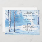 冬の結婚式招待状の水彩画の木のウサギ 招待状 (正面/裏面)