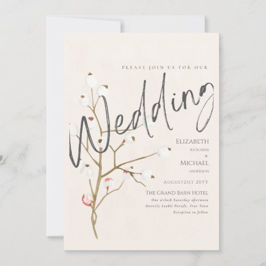 冬の結婚式招待状ウィロープリントまたはデジタル 招待状 (正面)