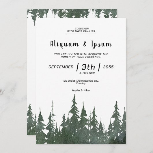 冬の結婚式招待状手作りカード 招待状 (正面/裏面)