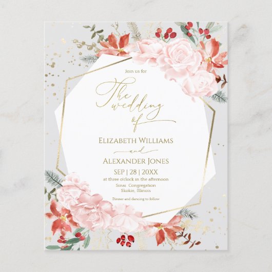 冬の結婚式招待状金箔ウォーターカラーフローラ (正面)