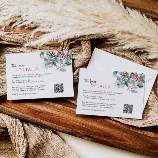 冬の結婚式詳細エンクロージャカードQRコード エンクロージャーカード