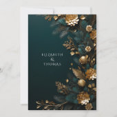 冬の結婚式金ゴールド松の円錐緑の松の針 招待状 (正面)
