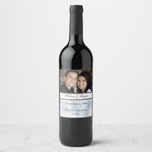 冬の結婚式、クリスマス、雪カスタム片、雪 ワインラベル (正面)