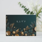 冬の結婚式 ゴールドの松の実 ゴールドの松の葉 出欠カード (スタンド正面)