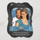 冬の結婚式 | シルバースノーフレークブルー 招待状 (正面/裏面)