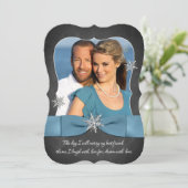 冬の結婚式 | シルバースノーフレークブルー 招待状 (スタンド正面)