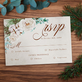 冬の結婚式 ホワイトローズのRSVP 食事オプション付き 出欠カード