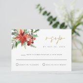 冬の結婚式 レッドフラワーRSVPカード 招待状 (スタンド正面)