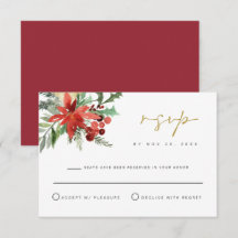 冬の結婚式 レッドフラワーRSVPカード