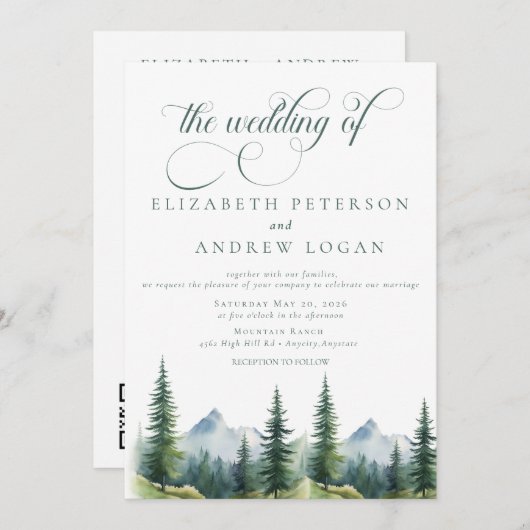 冬の結婚式 |山素朴山 | QRコードインビタ 招待状 (正面/裏面)