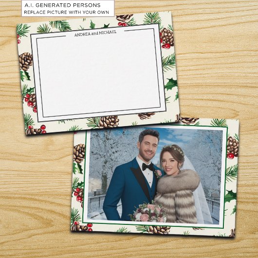 冬の結婚式 松ぼっくり 写真 サンクスカード ノートカード