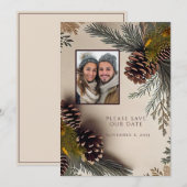 冬の結婚式 松ぼっくり 松葉 セーブザデート (正面/裏面)