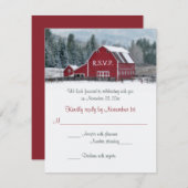 冬の結婚式　赤い納屋の返信カード 招待状 (正面/裏面)