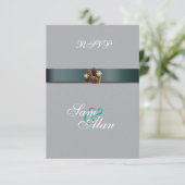 冬の結婚式 雪の結晶 松かさ 出欠カード (スタンド正面)