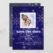 冬の結婚式、雪片/写真/日付を保存 セーブザデート (正面/裏面)