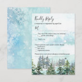 冬の結婚式　雪　松の木　出欠確認カード 招待状 (正面/裏面)