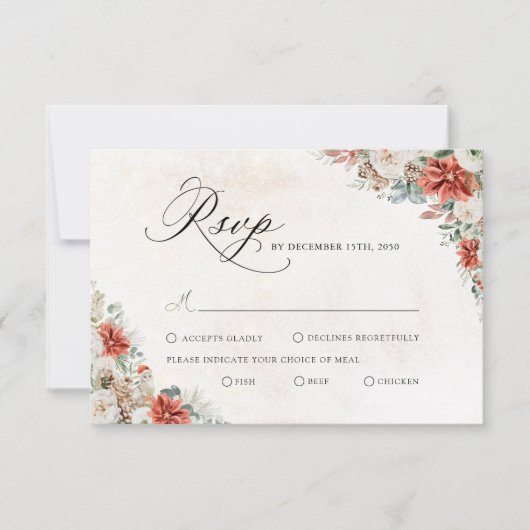冬の結婚式RSVPカード 出欠カード (正面)