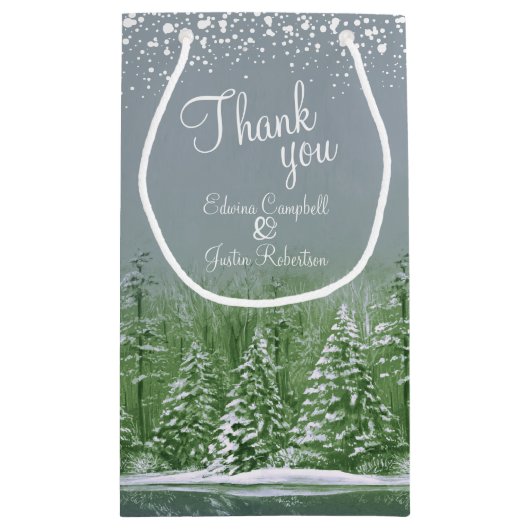 冬の結婚松の木の緑の灰色のア感謝していート スモールペーパーバッグ (裏面)