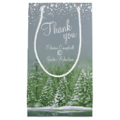冬の結婚松の木の緑の灰色のア感謝していート スモールペーパーバッグ (正面)