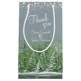 冬の結婚松の木の緑の灰色のア感謝していート スモールペーパーバッグ