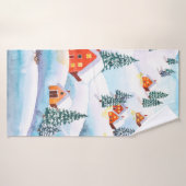 冬の絵を描手水色イラストレーション バスタオル (バスタオル)