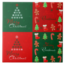 冬の緑および赤のメリークリスマスのパッチワーク