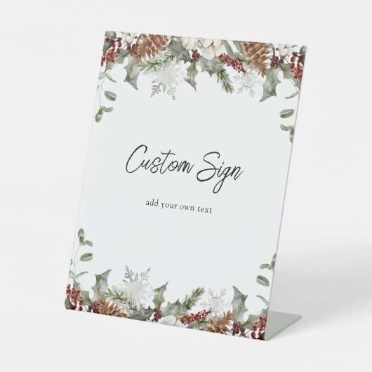 冬の緑とスノーフレークカスタム文字台座 台座サイン (正面)