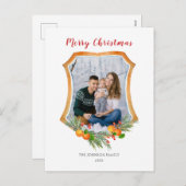 冬の緑と柑橘類の家族の写真のクレスト シーズンポストカード (正面/裏面)