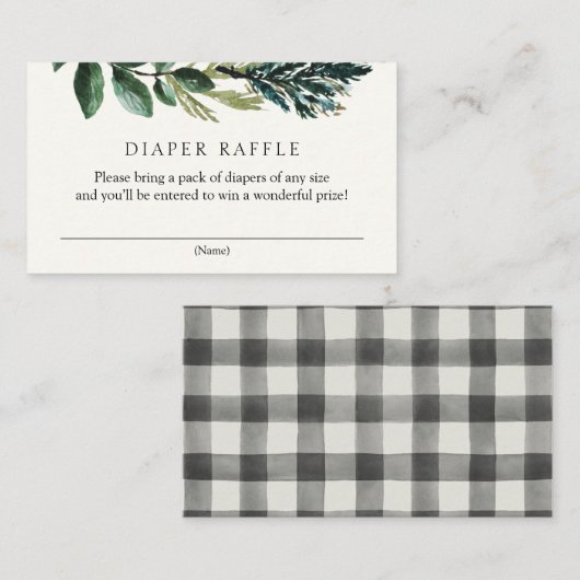 冬の緑と格子状おむつラッフル囲い エンクロージャーカード (正面/裏面)