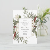 冬の緑と花の彩りのリハーサルディナー 招待状 (スタンド正面)