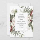 冬の緑と花模様ブライダルシャワー 招待状 (正面)