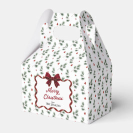 冬の緑と赤いリボンのクリスマス フェイバーボックス