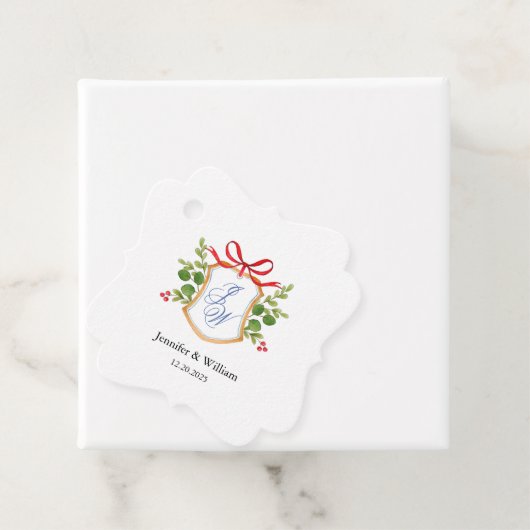 冬の緑に覆われたモノグラムの結婚紋 フェイバータグ (インサイチュ)