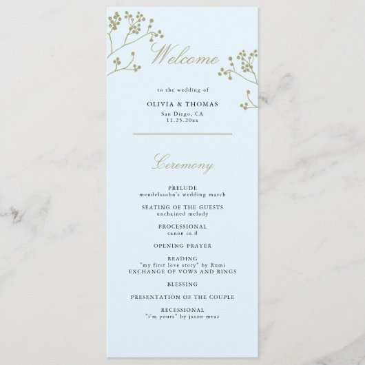 冬の緑のアイスブルー金ゴールドエレガントな結婚式の日 プログラム (正面)