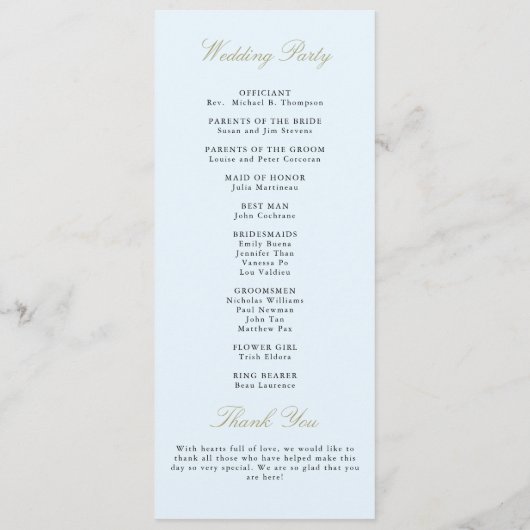 冬の緑のアイスブルー金ゴールドエレガントな結婚式の日 プログラム (裏面)