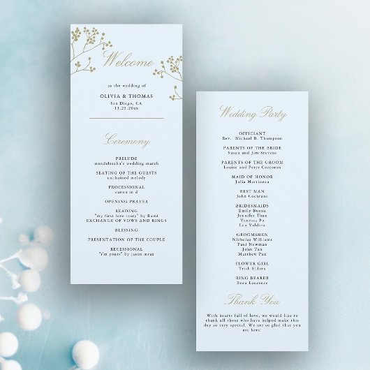 冬の緑のアイスブルー金ゴールドエレガントな結婚式の日 プログラム