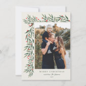 冬の緑のアイボリー写真クリスマスプティ シーズンカード (正面)
