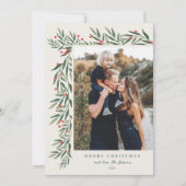 冬の緑のアイボリー写真クリスマス シーズンカード (正面)