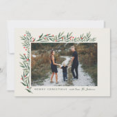 冬の緑のアイボリー写真クリスマス シーズンカード (正面)