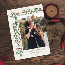 冬の緑のアイボリー写真クリスマス シーズンカード