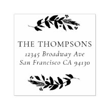 冬の緑のアドレス自己インク付きゴムスタンプ