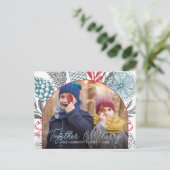 冬の緑のアーチフレームの写真 シーズンポストカード (スタンド正面)