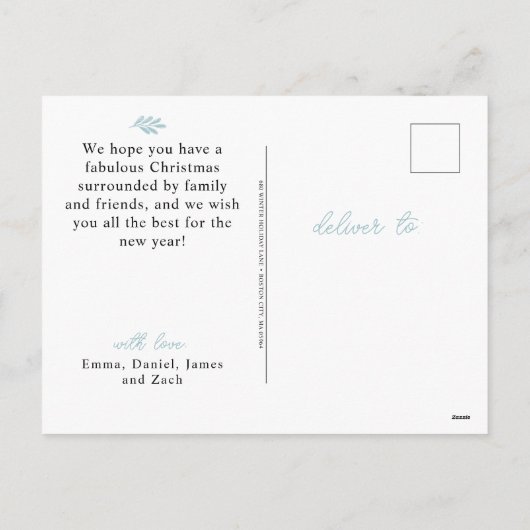 冬の緑のアーチフレームの写真 シーズンポストカード (裏面)