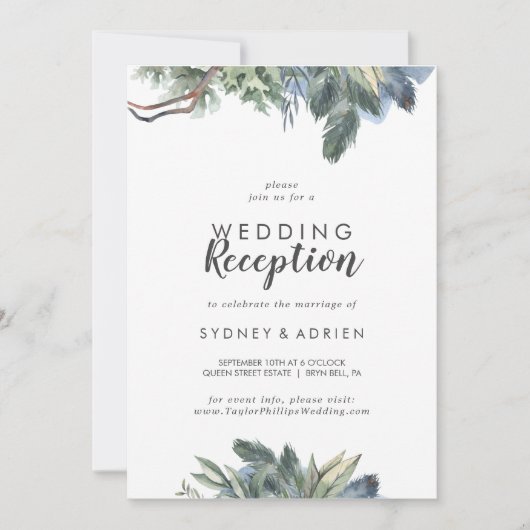 冬の緑のウェディングレセプションオンリー招待状 招待状 (正面)